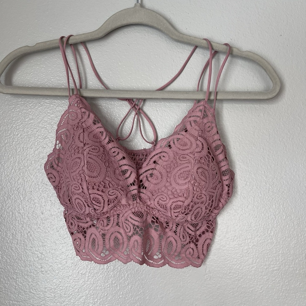 Victoria's Secret PINK Pink M Lace Crochet Bralette Strappy Spaghetti Strap